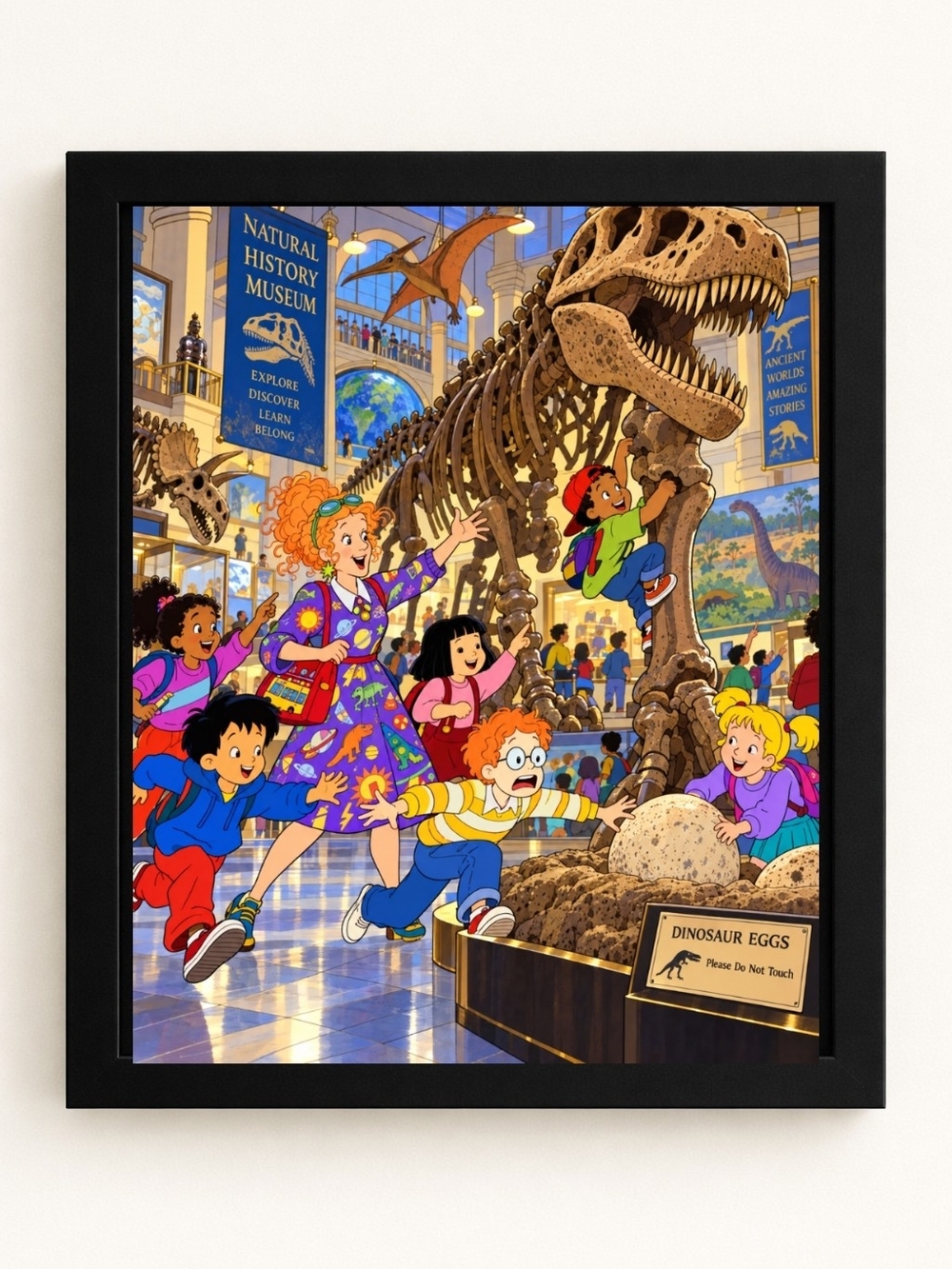 Colorful Dinosaur Museum A.I.Art Print - 8x10 Frame